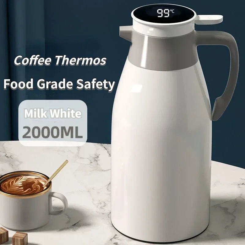 2L Coffee Thermos Household Digital Display Glass Liner Vacuum Flasks Large Capacity Water Bottle Kitchen Thermal Kettle