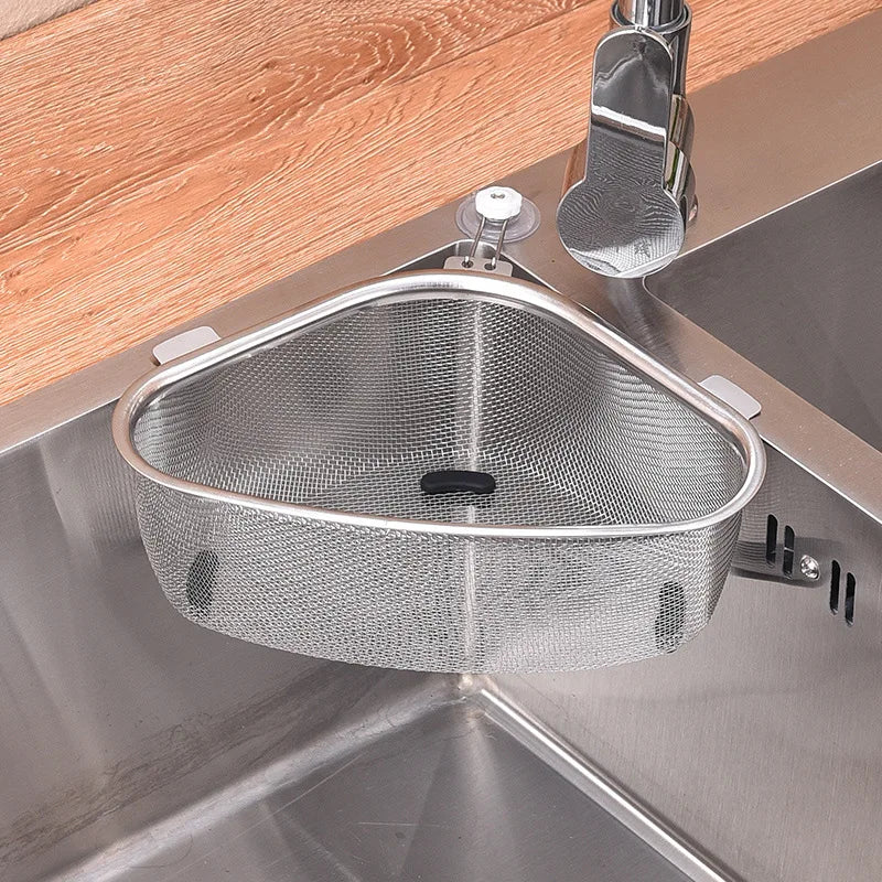 Kitchen Sink Drain Basket Stainless Steel Triangle Food Vegetables Peel Egg Filter Storage Organizer Kitchen Shelf Rack Drainier